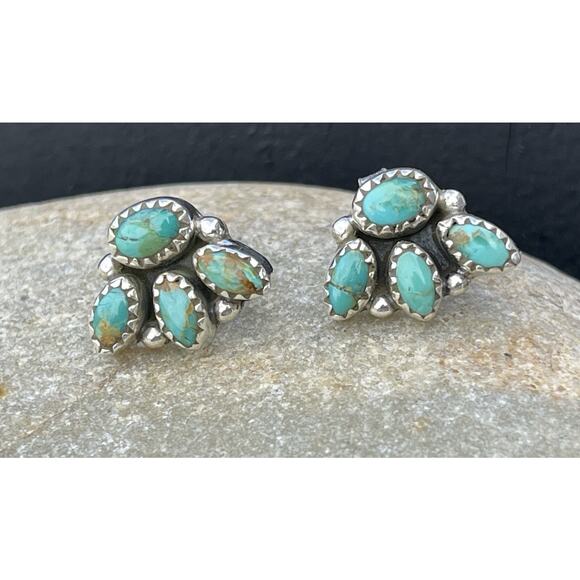 Sterling Silver Southwestern Turquoise Cluster Stud Earrings Native Style post - Picture 1 of 7